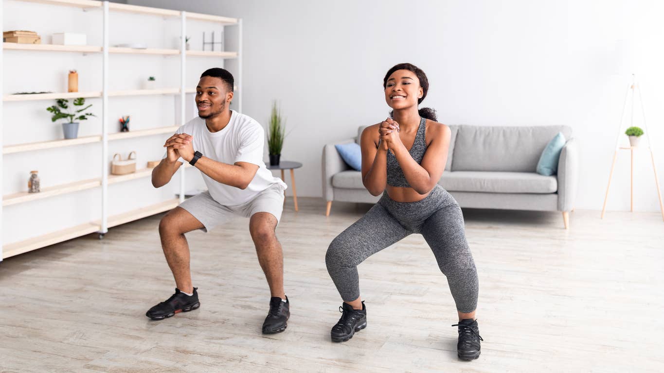 • "Man and woman doing home workout for belly fat loss in Pakistan"