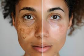 woman noticing darker facial skin compared to body
