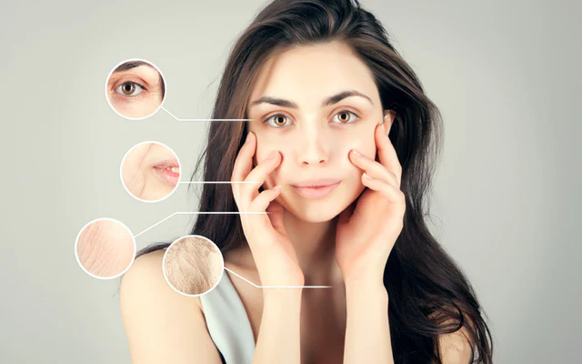 Woman applying natural anti aging skincare cream at home