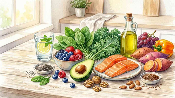 Woman with healthy glowing skin after eating pore-reducing foods naturally. Woman with healthy glowing skin after eating pore-reducing foods naturally.